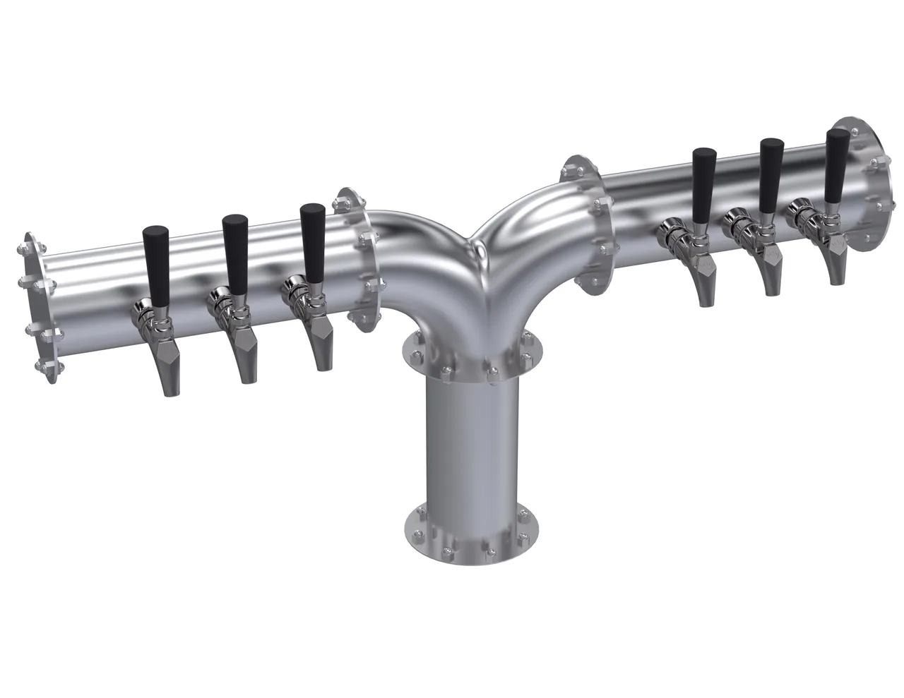 Krowne KPY-6S Pipe Y‑Tower, 36" OA Draft Beer Tower, Six‑Tap Glycol‑Cooled, Stainless Steel Finish