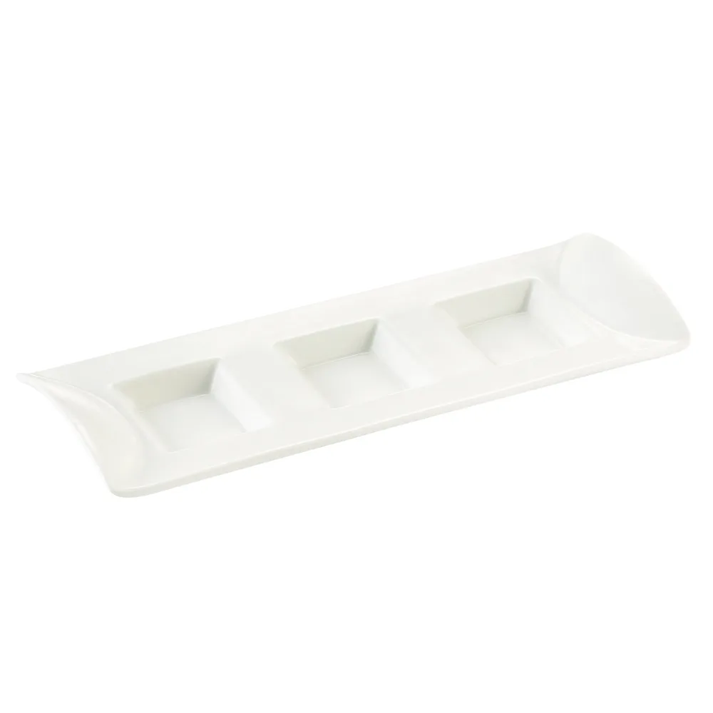 CAC China CN-3T10 3-Comp Tray, 10-1/8" L x 3-3/4" W x 1-1/4" H, 1/2 oz, White, Dishwasher - Dozen