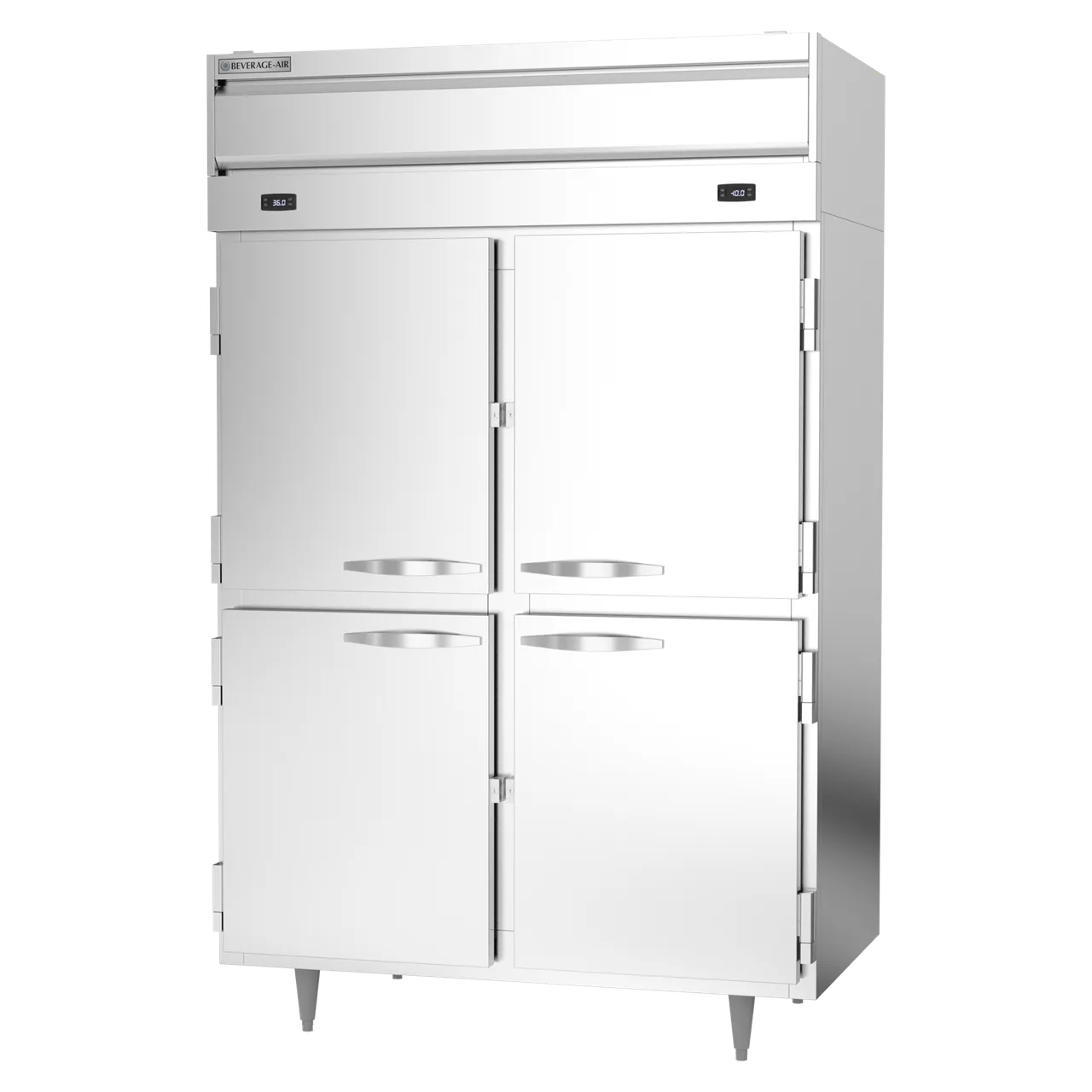 Beverage Air PRF24-24HC-1AHS 52" 2-Section Reach-In Refrigerator Freezer Combo w/ 4 Half Solid Doors