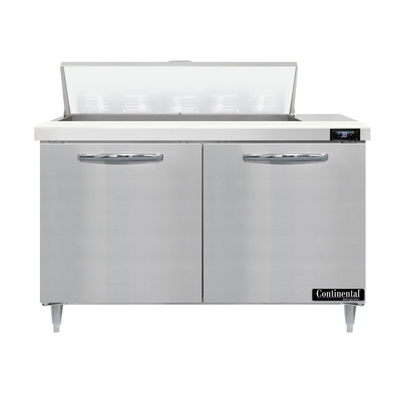 Continental Refrigerator D48N10 48" Two Section Sandwich / Salad Prep Table w/ 2 Doors, 10 Pans