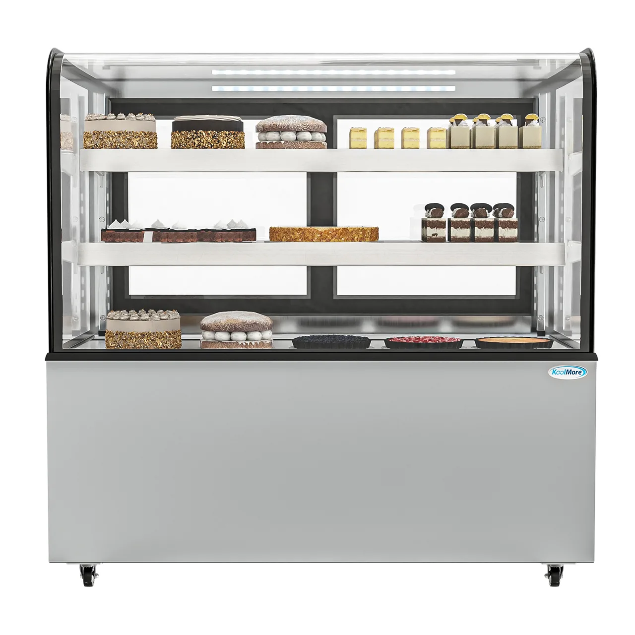 Koolmore BDC-13C Bakery Display, 47.6"W×27.3"D×48"H, 14 cu ft, Silver Steel, Glass, LED, Dual Doors