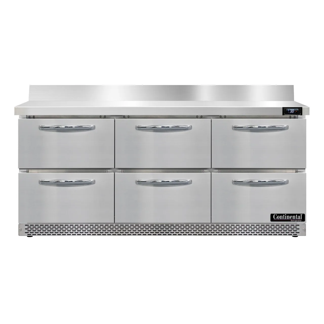 Continental Refrigerator SW72NBS-FB-D 72" 3-Section Worktop Refrigerator w/ 6 Drawers, 20.6 cu. ft.