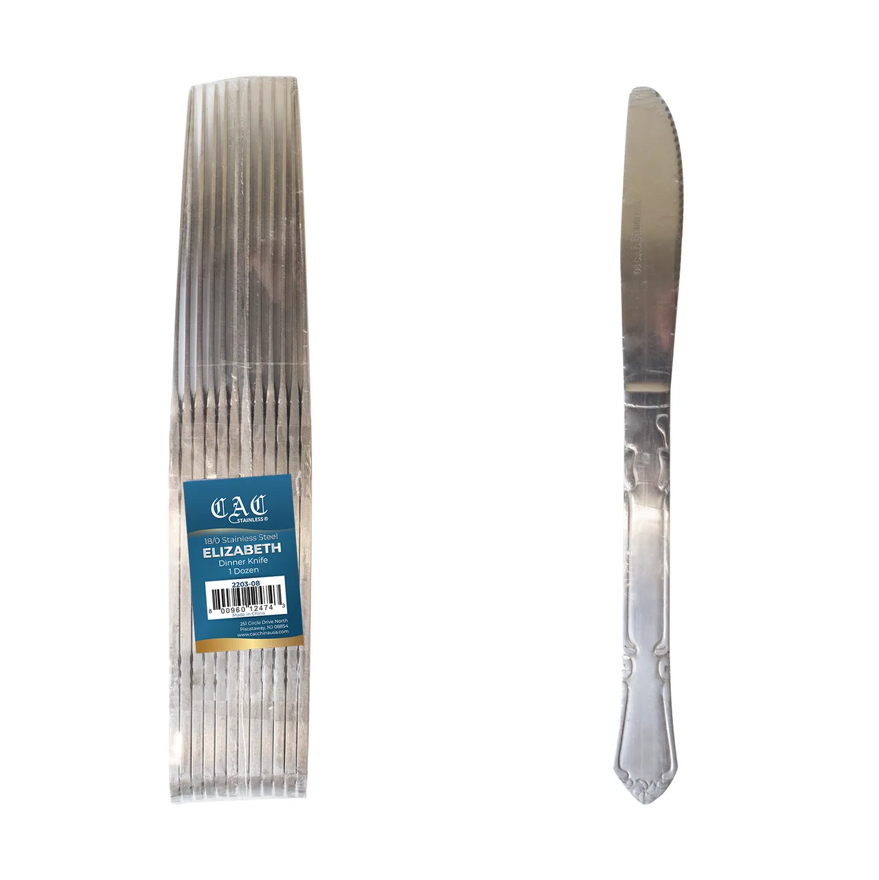 CAC China 2203-08 Elizabeth Dinner Knife, 8 5/8" 18/0 Stainless Steel Handle, Finish - 1 Dozen