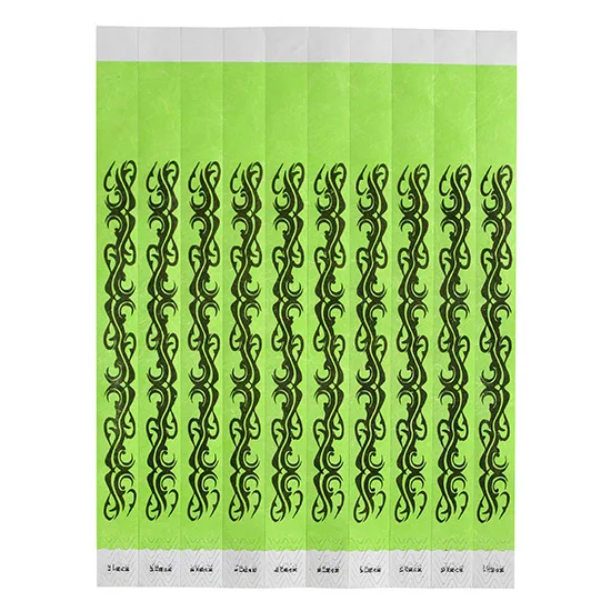 Winco WB-TATTOO BarMaid Wristbands, 3/4"W x 9.5"L Tyvek No-Tear, Seq # Tattoo Green/Black - 500/Pack