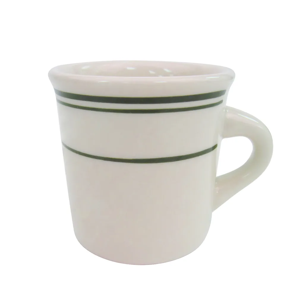 CAC China GS-38 8‑Oz Ceramic Mug, 3‑3/8" Dia x 3‑1/2" H, Green Band/American White Finish - 1 Dozen