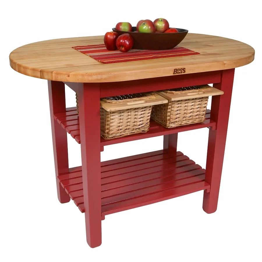 John Boos C-ELIP6030175-2S 60x30 Eliptical Utility Table, 1-3/4 Thick Hard Rock Maple Top, Oil Finish, Painted Wood Base