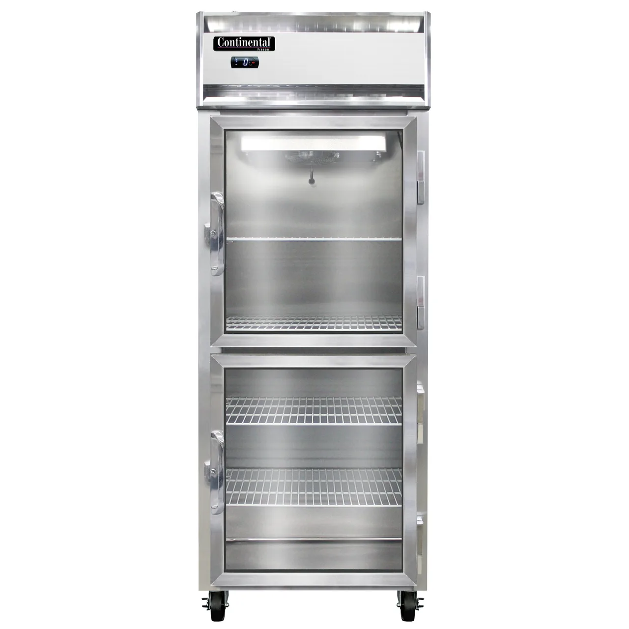 Continental Refrigerator 1FENGDHD 28" 2-Glass Door Reach-In Freezer, Top Mounted, 21 cu. ft., Stainless Steel Front, Aluminum Interior