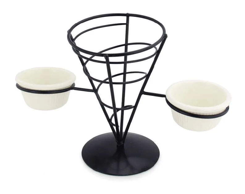 Omcan USA 80255 French Fry Holder Cone, 2 oz. Ramekin, Wire, Black Metal Restaurant Serving Basket
