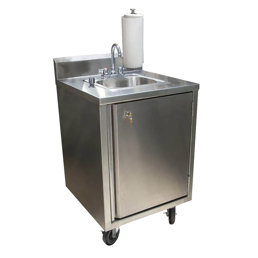 BK Resources MHS-2424-CH-BKD Handwash Sink, Mobile, Hot & Cold Water