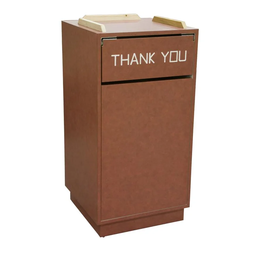 American Tables & Seating TR2 Trash Receptacle, 23"W x 23"D x 45"H, swing door with "Thank You" in white