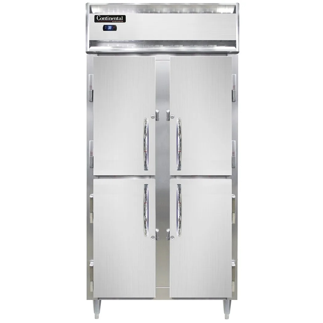Continental Refrigerator D2RSESNSAHD 36" 2-Section Reach-In Refrigerator w/ 4 Solid Half Doors, Stainless Steel Exterior, 24 cu. ft.