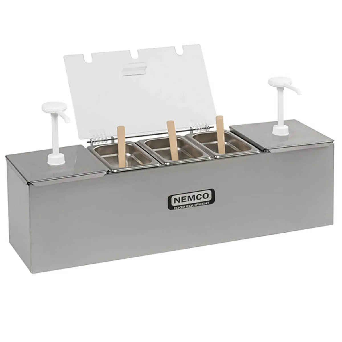 Nemco 88100-CB-3 Condiment 25.75" W x 8" D Stainless 2 × 3 Qt & 3 × 0.6 Qt Pans Dry-Well 2 Heads