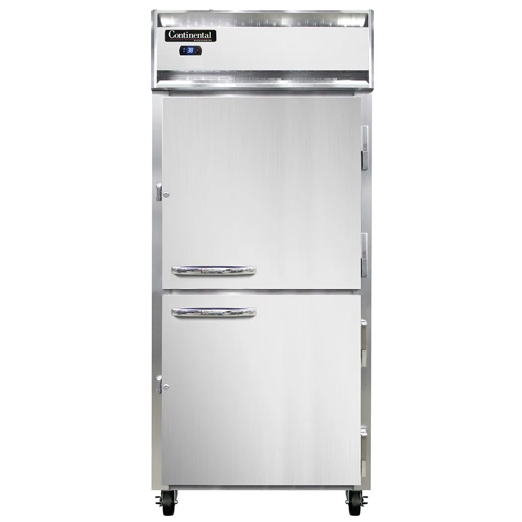 Continental 1RXSNSSHD 36" 1-Section Reach-In Refrigerator w/ 2 Half Solid Doors, All Stainless Steel, 26 cu. ft.