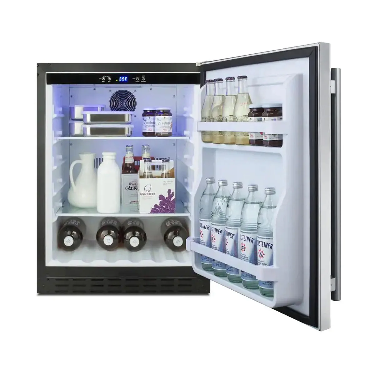 Summit AL55 24" Built-in or Freestanding Undercounter Refrigerator in Black, Stainless Steel Door, 4.2 cu.ft