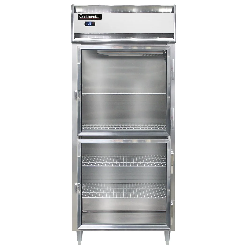 Continental Refrigerator D1RXSNSSGDHD 36" 1-Section Reach-In Refrigerator w/ 2 Half Glass Doors, All Stainless Steel, 26 cu. ft.