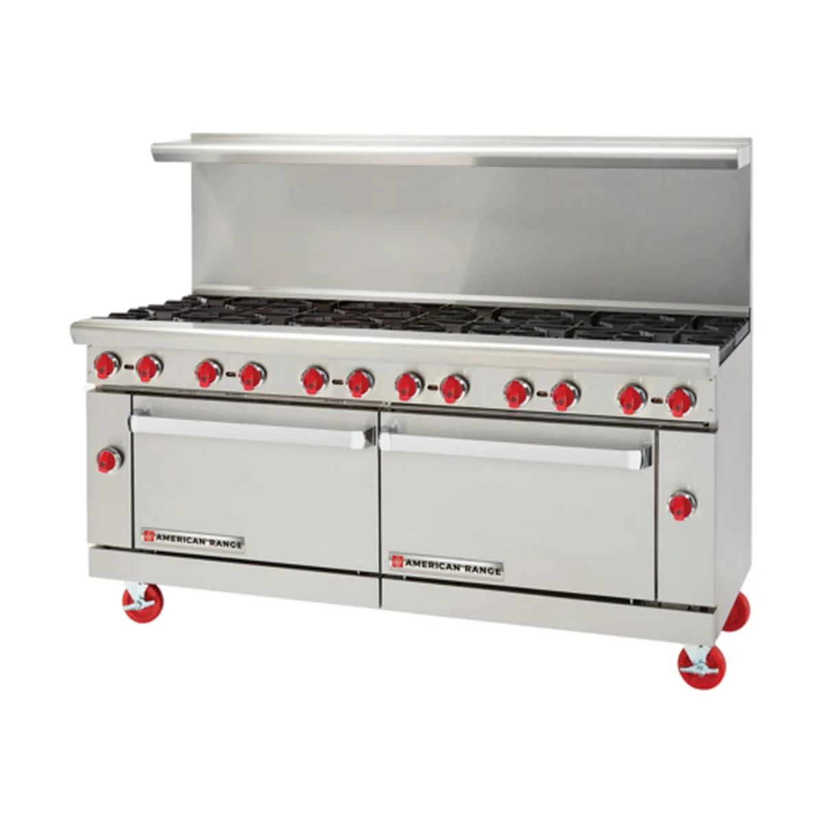 American Range AR-24G-8B-126L-SBR 72" Gas Restaurant Range w/ (8) Open Burners, (1) 24" Griddle, (1) Standard Oven, (1) Cabinet Base, 331.000 BTU
