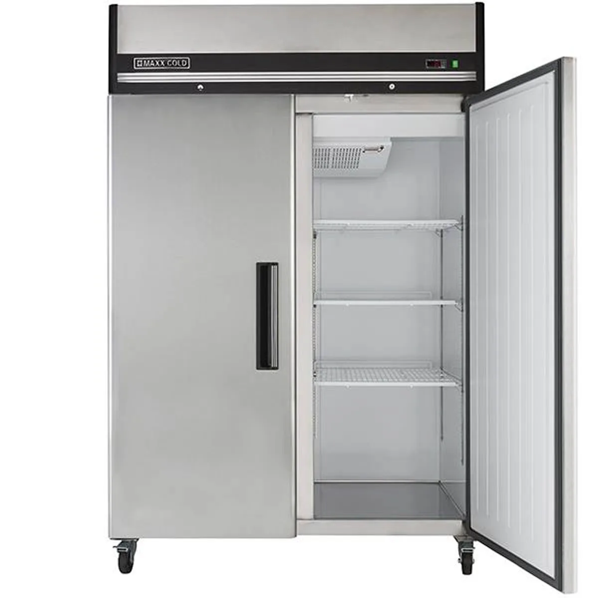 Maxx Cold MXCR-49FDHC 53"  2-Section Reach-In Refrigerator w/ 2 Solid Doors, Top Mounted, Aluminum Interior, 49 cu. ft capacity
