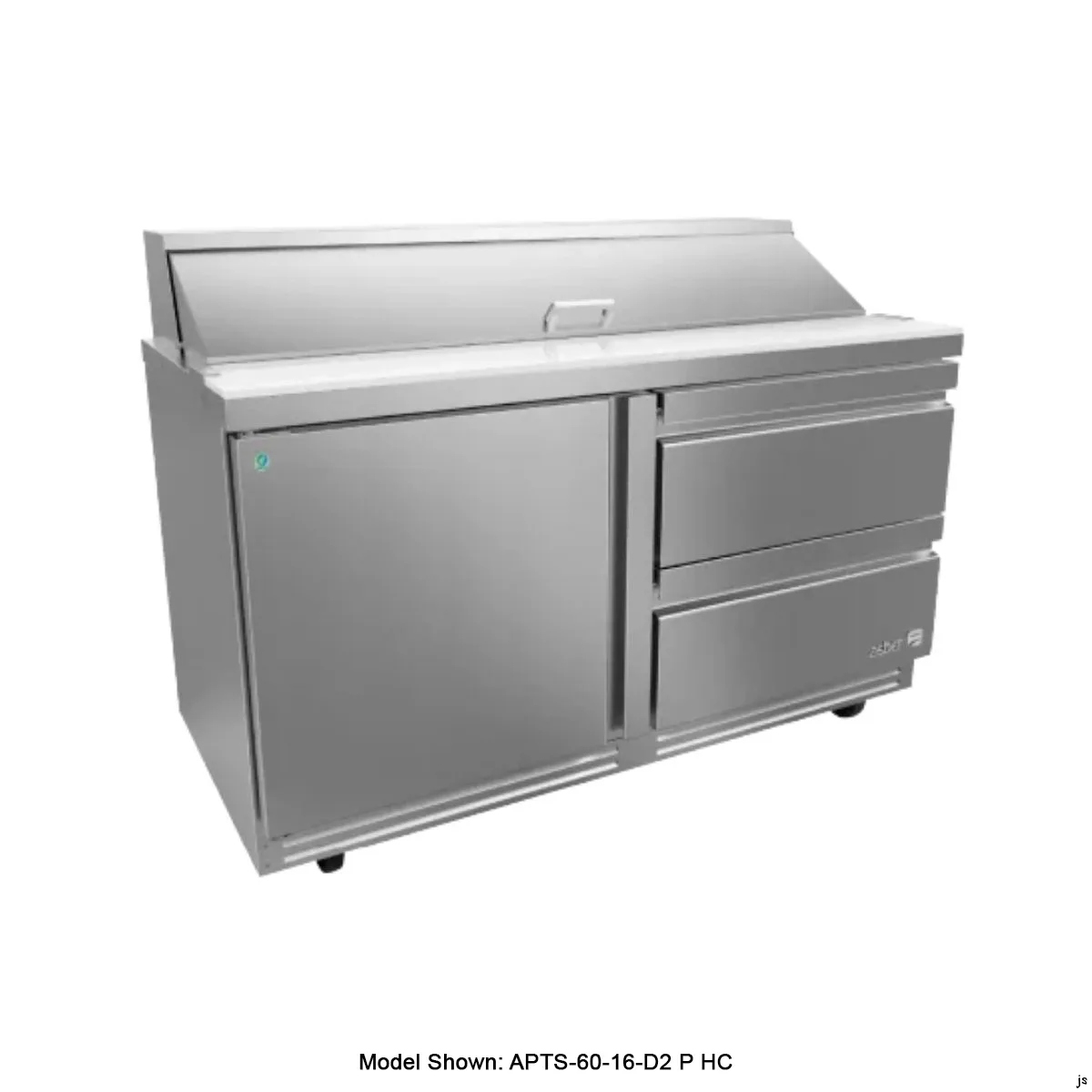 Asber APTS 48 12 D2 P 48" 2-Section Sandwich and Salad Prep Table, 1-Door and 2-Drawers, 12 Pans, Stainless Steel