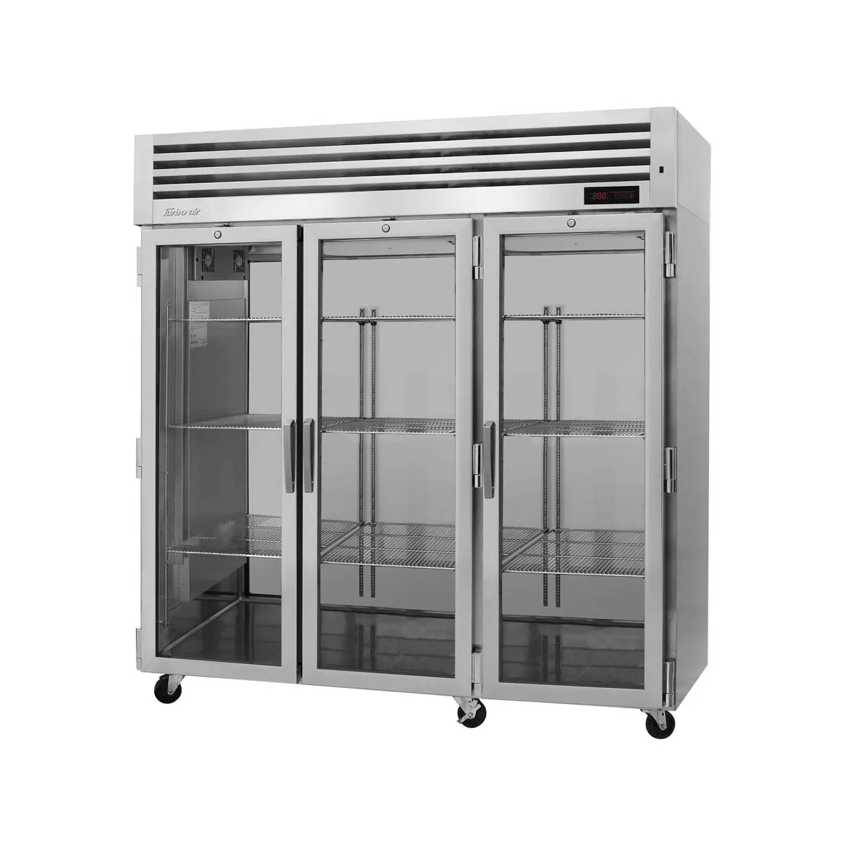 Turbo Air PRO-77H-G 3-Section Reach-In Heated Holding Cabinet, 73.9 cu ft, Stainless Steel, Clear Doors, 9 Shelves