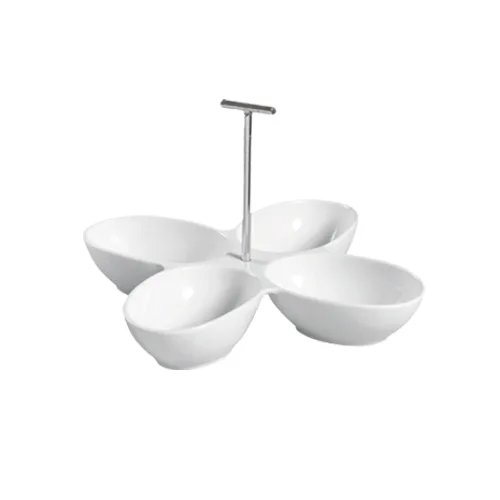 CACChina COL-44 Porcelain Bowl 4‑Comp 8½ Oz Each 13½"L×13½"W×7½"H White Dishwasher Safe - Dozen