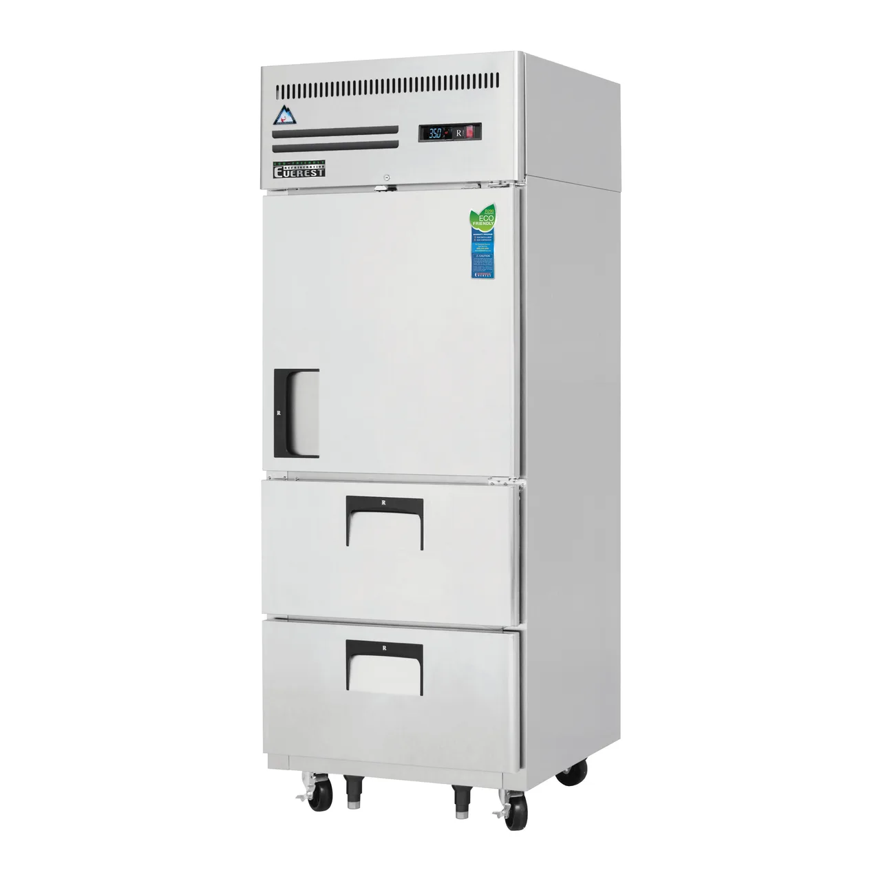 Everest ESR1D2 29" 1-Section Reach-In Refrigerator w/ 1 Solid Half Door and 2 Drawers, Top Mount, Stainless Steel, 23 cu. ft.