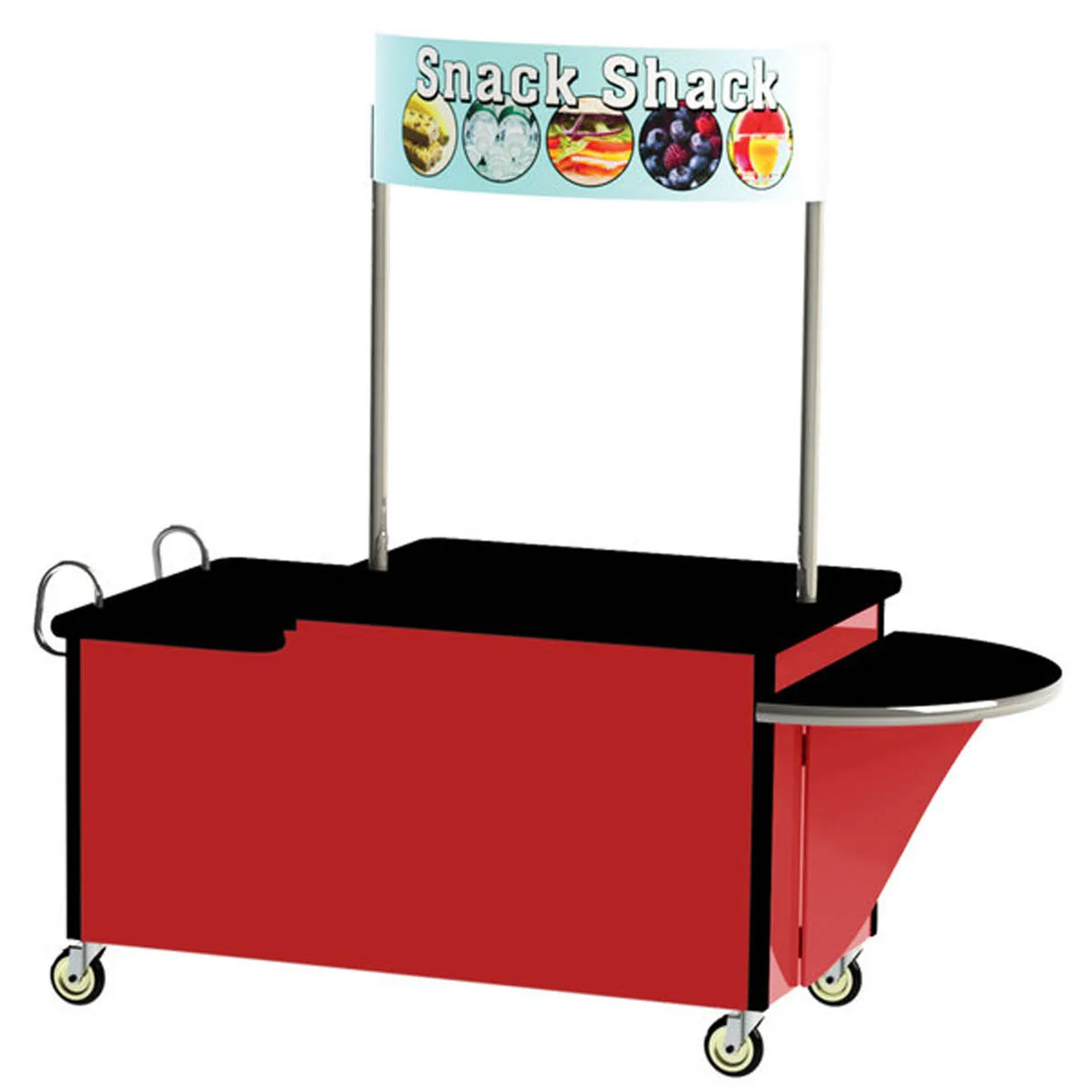 Lakeside 768 Stainless Steel Vending Kiosk / Breakfast / Snack Cart w/ 2-Level Black Laminate Flat Top