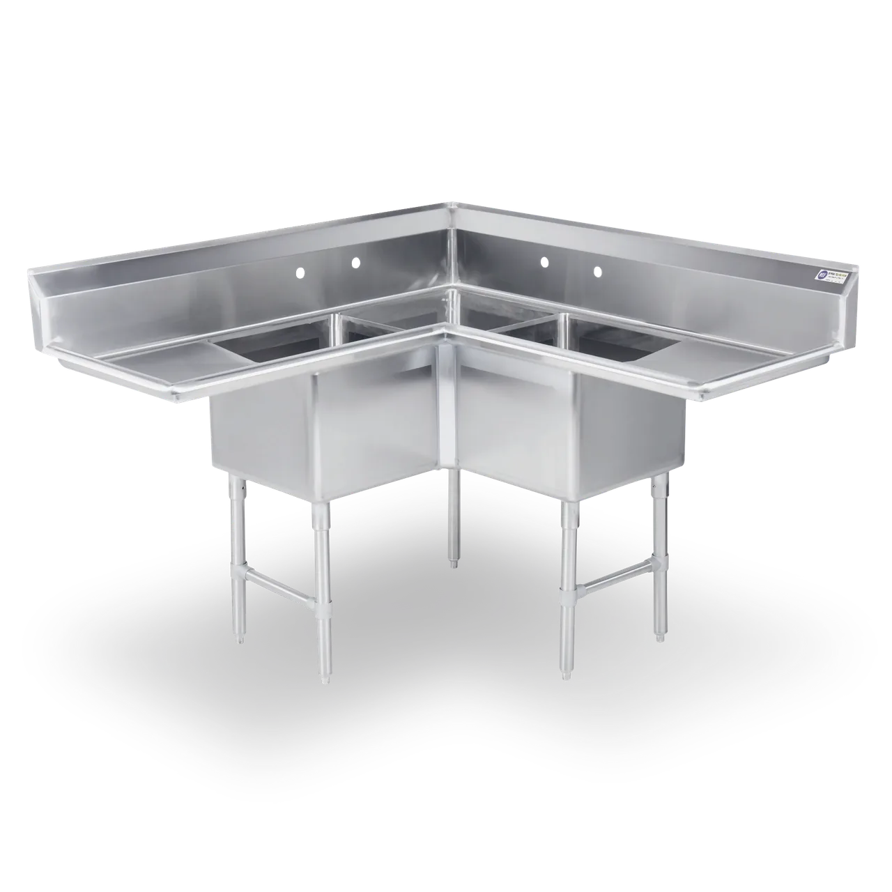 Steel Works SWCS3C181812-18LR-318 56" 3 Compartment Corner Sink, 18"W x 18"L Bowl-Stainless Steel