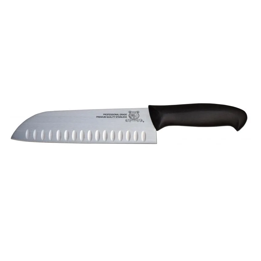 Omcan USA 12761 - 7" Granton Edge Chef Knife, Stainless Steel Blade, Black Plastic Handle, Cutlery
