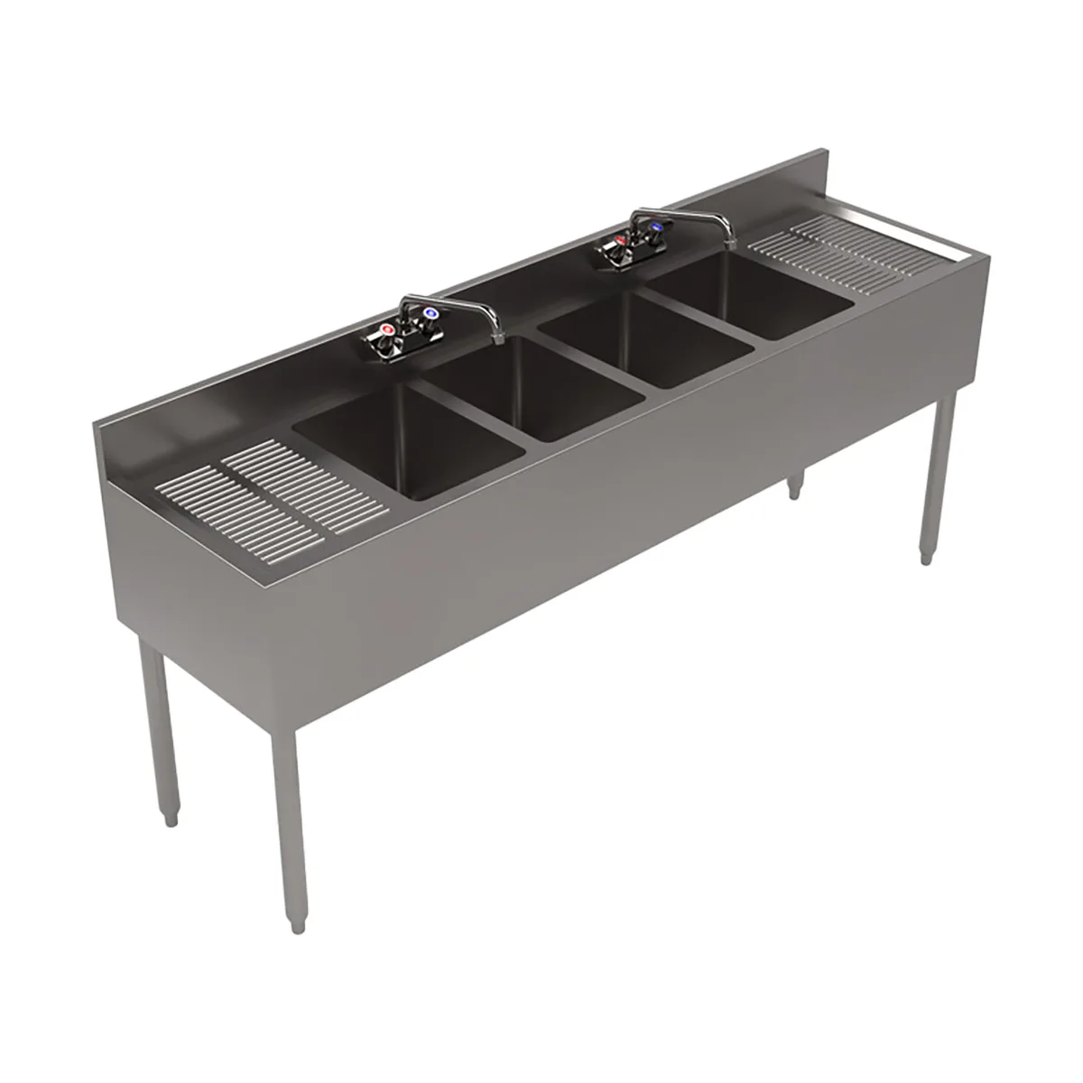 BK Resources UB4-18-472TS 72" Underbar Sink Units, 4 Compartment with 2 Drainboards