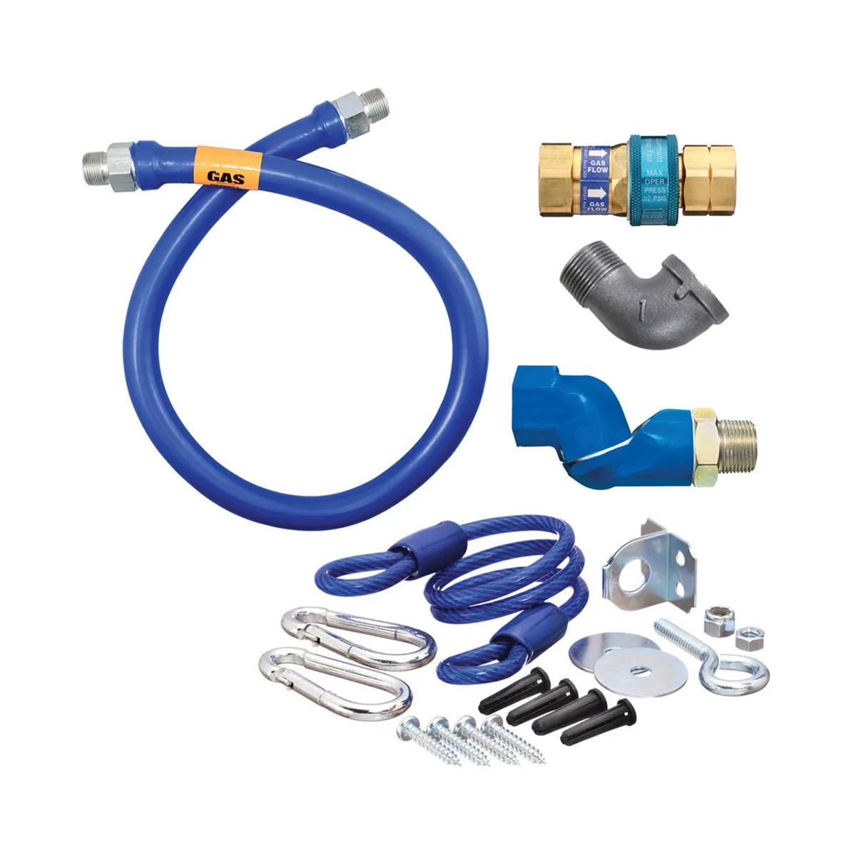 Dormont 1675BPQSR72 SnapFast 72" Gas Connector Kit w/ Swivel MAX, Elbow, Restraining Cable, 3/4" Dia