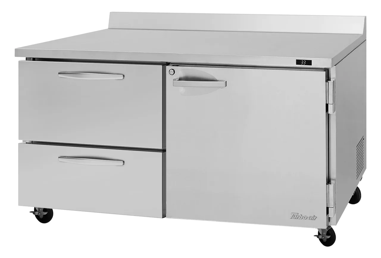 Turbo Air PWR-60-D2R(L)-N 60" 2-Section Worktop Refrigerator w/ 1 Door & 2 Drawers, 17.2 cu. ft.