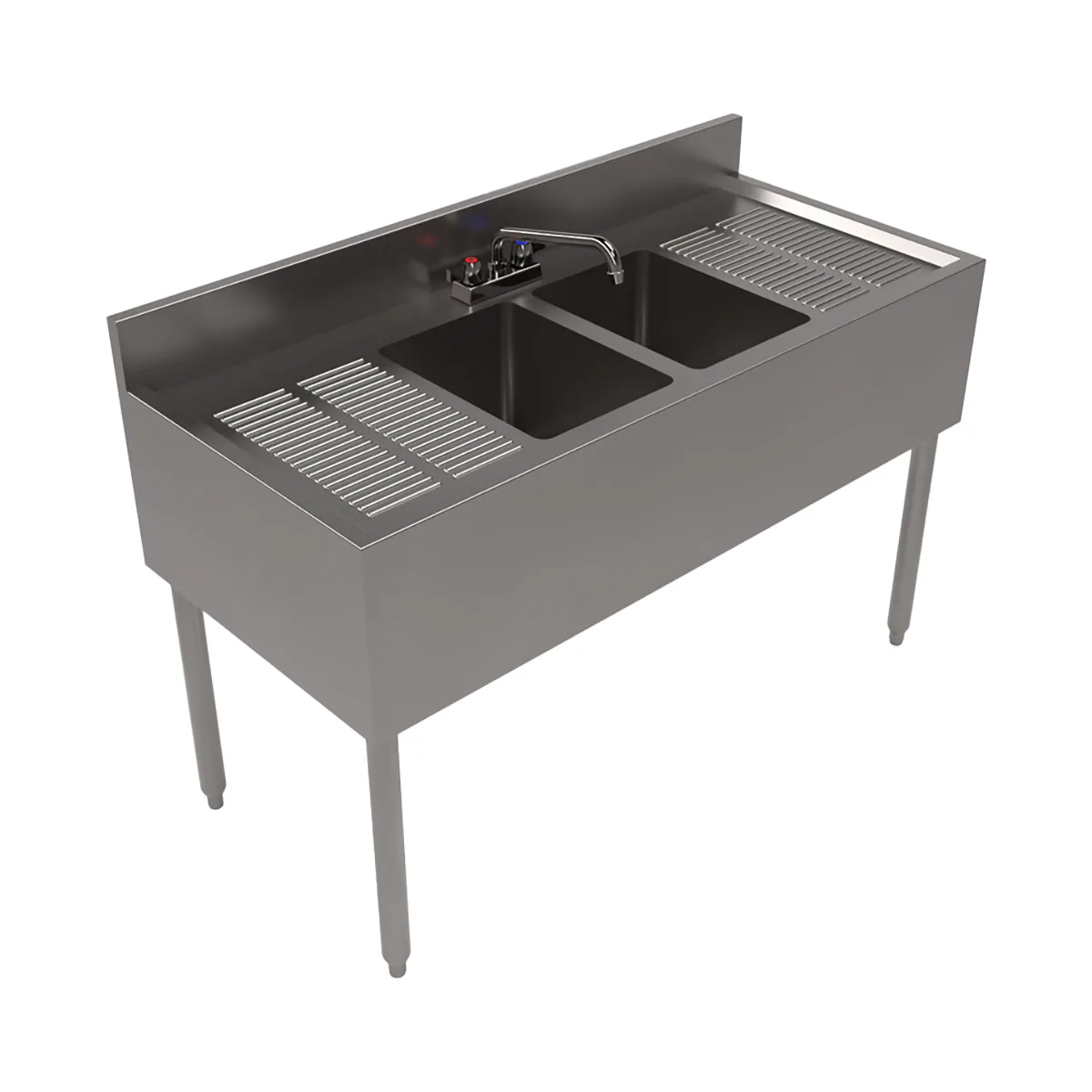 BK Resources UB4-21-248TS 48" Underbar Sink Units, 2 Compartment with 2 Drainboards