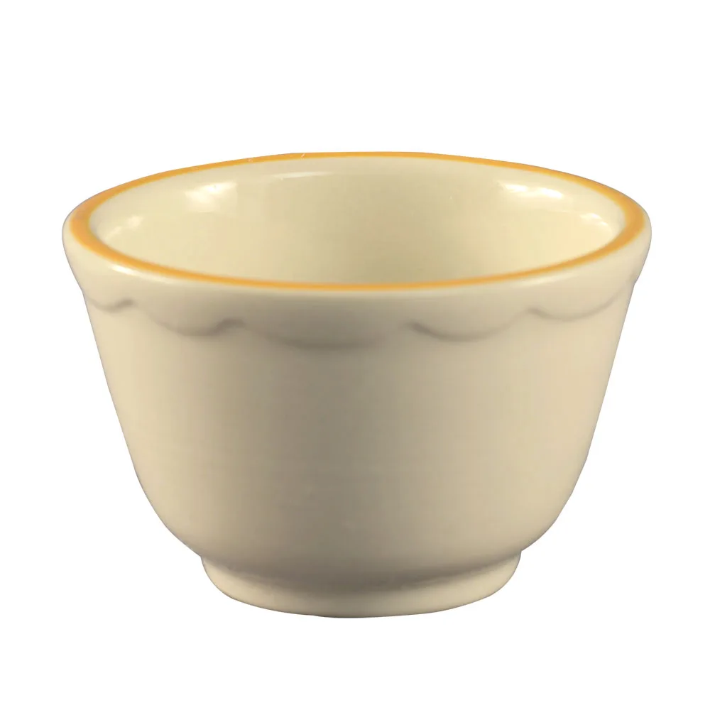 CAC China SC-4G Seville Bouillon Cup, 7-1/4 oz Capacity, 4" Dia x 2-3/8" H Round Stoneware, Gold Band/American White Finish - 1 Dozen