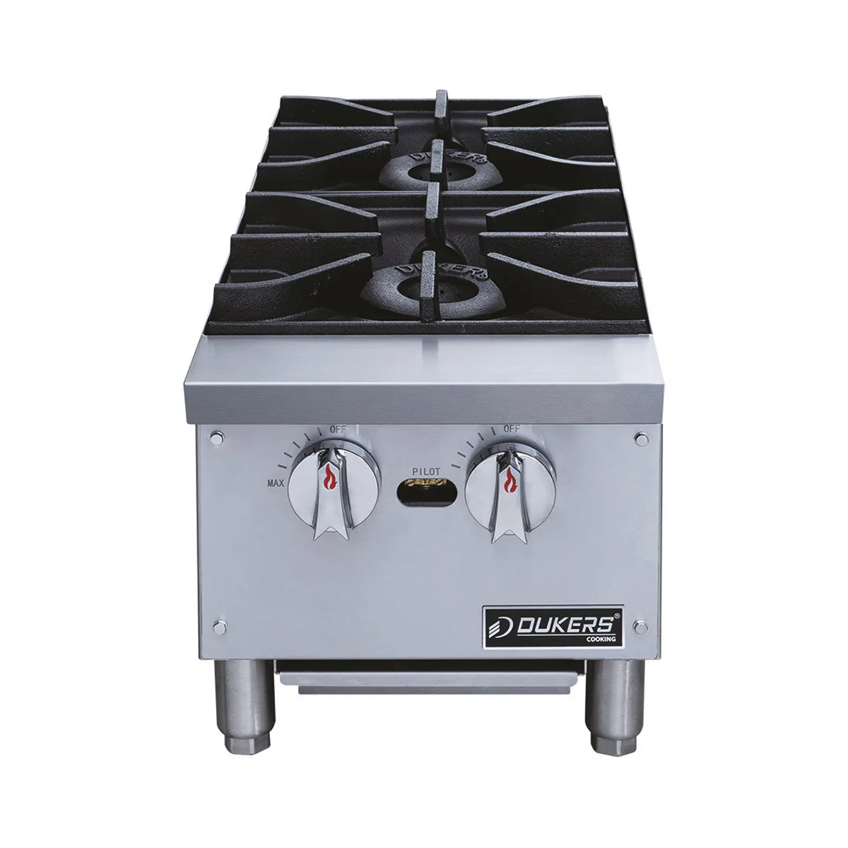 Dukers DCHPA12 12" Countertop Gas Hotplate with (2) Burners, Manual Controls, 56.000 BTU