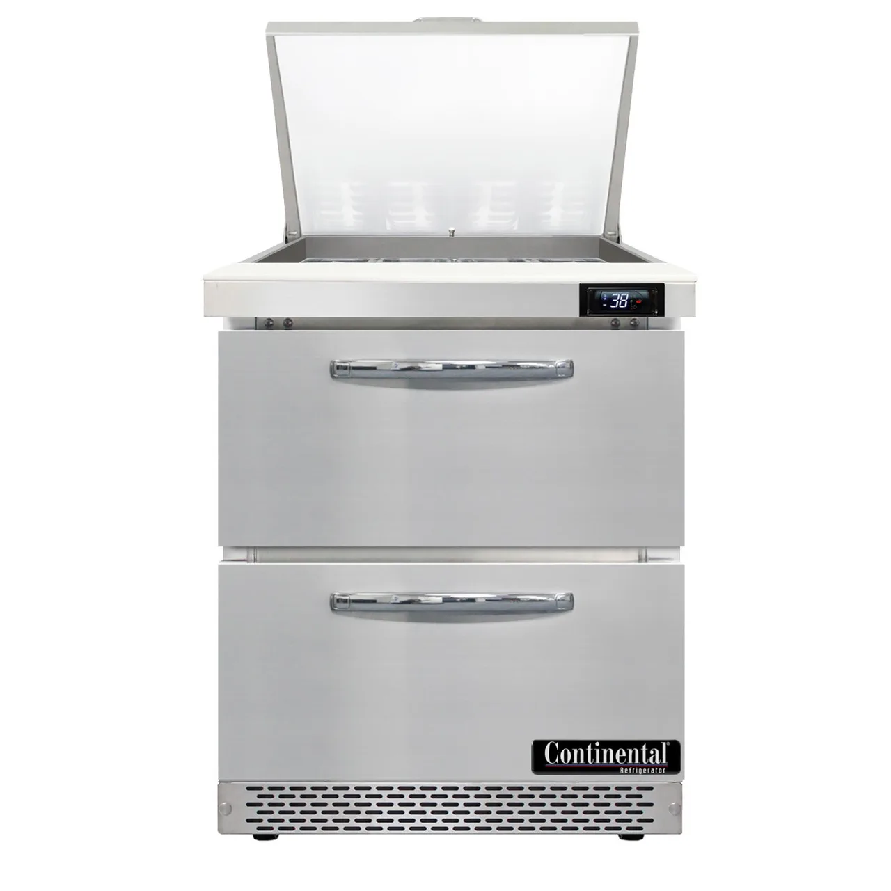 Continental Refrigerator SW27N12M-FB-D 27" Mega Top Sandwich Prep Table w/ 2 Drawers, Front Breather, 12 pans