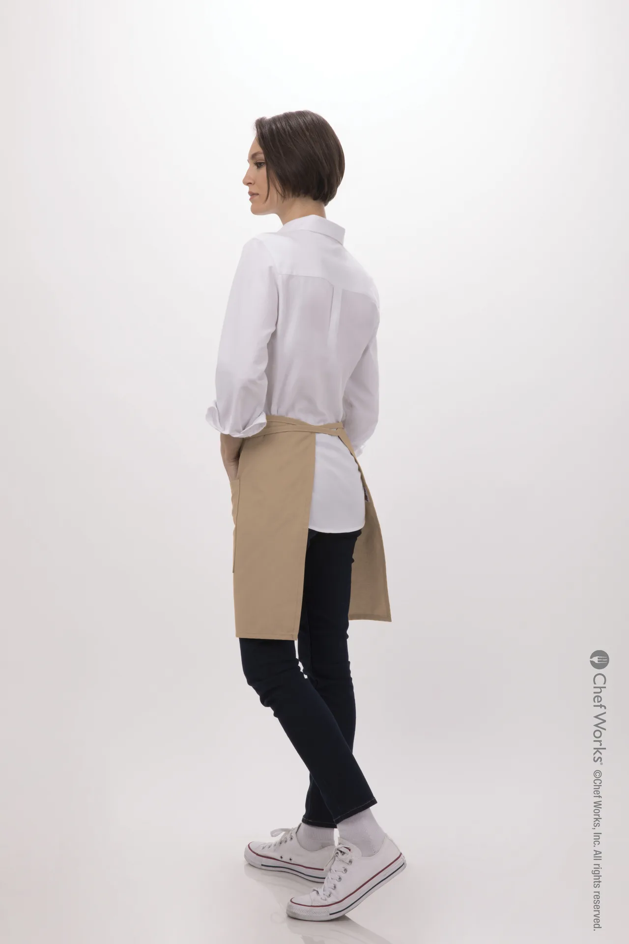 Chef Works F28-KHA-0 Bistro Waist Apron, 19"L X 27.5"W, Poly/Cotton, Khaki - 1/Case