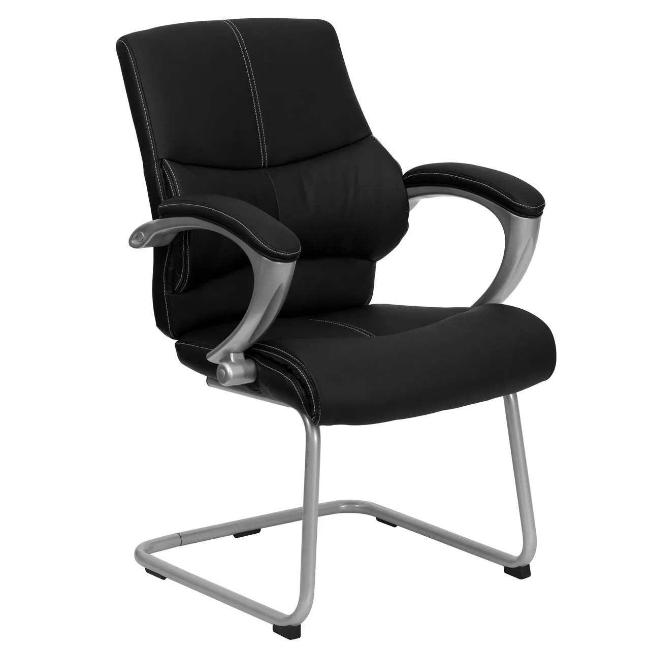 Flash Furniture H-9637L-3-SIDE-GG Executive Side Chair, Black, 250 lb., LeatherSoft Upholstery, Silver Finish