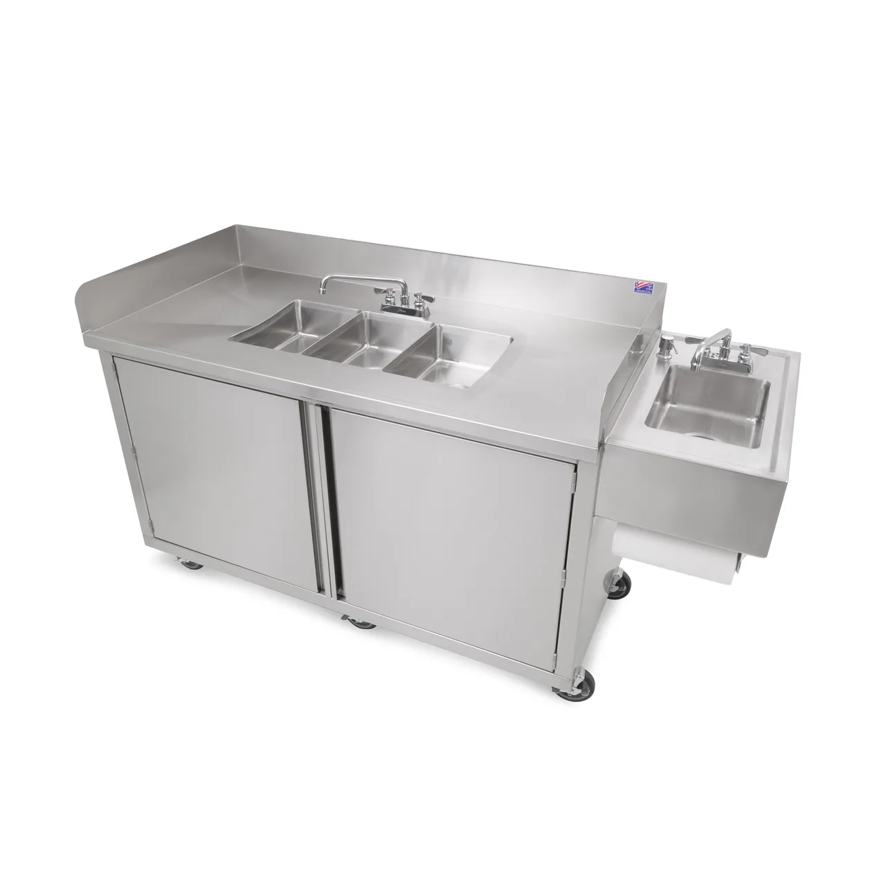 John Boos MCS3-1014-HS Mobile Hand Sink, 3-Compartment with Hand Sink