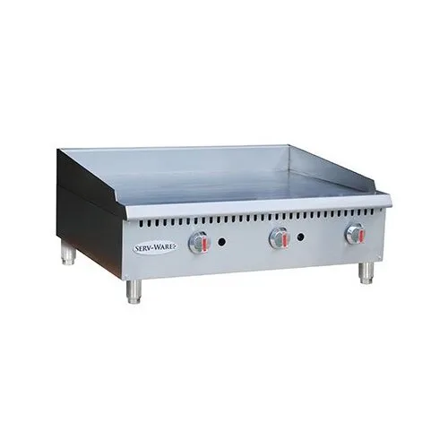 Serv-Ware STGS-36 36" Countertop Thermostatic Gas Griddle, 3/4" Steel Plate, 90.000 BTU