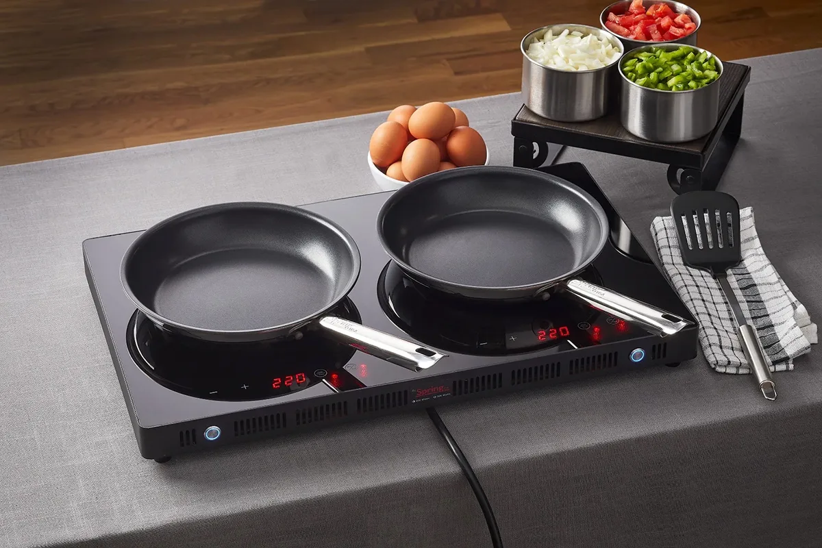 Spring USA 8478-60/20A Vulcano Fry Pan, 1/2 qt, 7.9" Dia x 1.5" H, stainless/al, stick, riveted handle, induction, 500°F