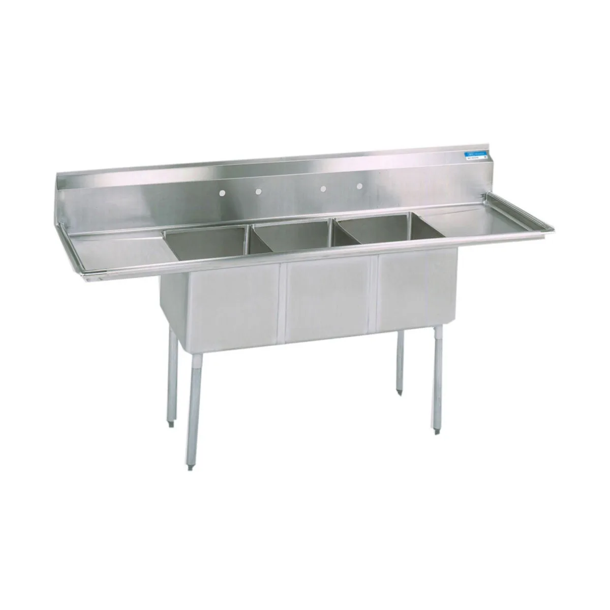 BK Resources ES-3-24-14-24T 120" Three Compartment Sink, 24"W x 24"L Bowl With 2 Drainboards