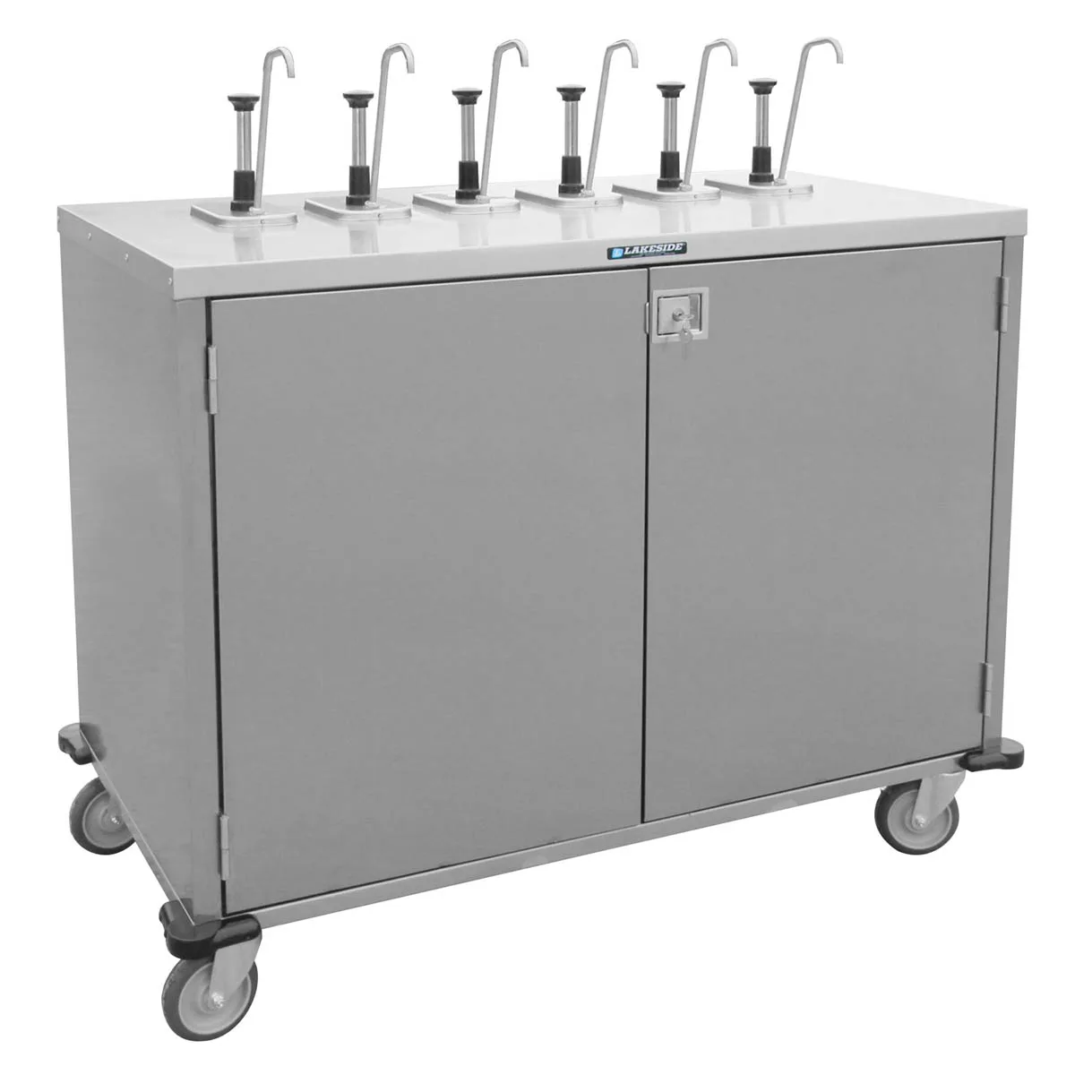 Lakeside 70211 EZ Serve Mobile Condiment Cart w/ 6 Flat Top Pumps, 4 Product Dispensers