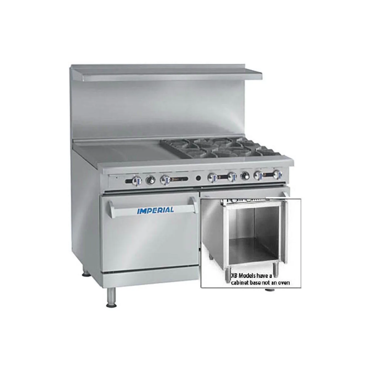 Imperial IR-4-G24-C-XB 48" Gas Restaurant Range w/ (4) Open Burners, 24" Griddle, (1) Convection Oven, (1) Cabinet Base, 198.000 BTU