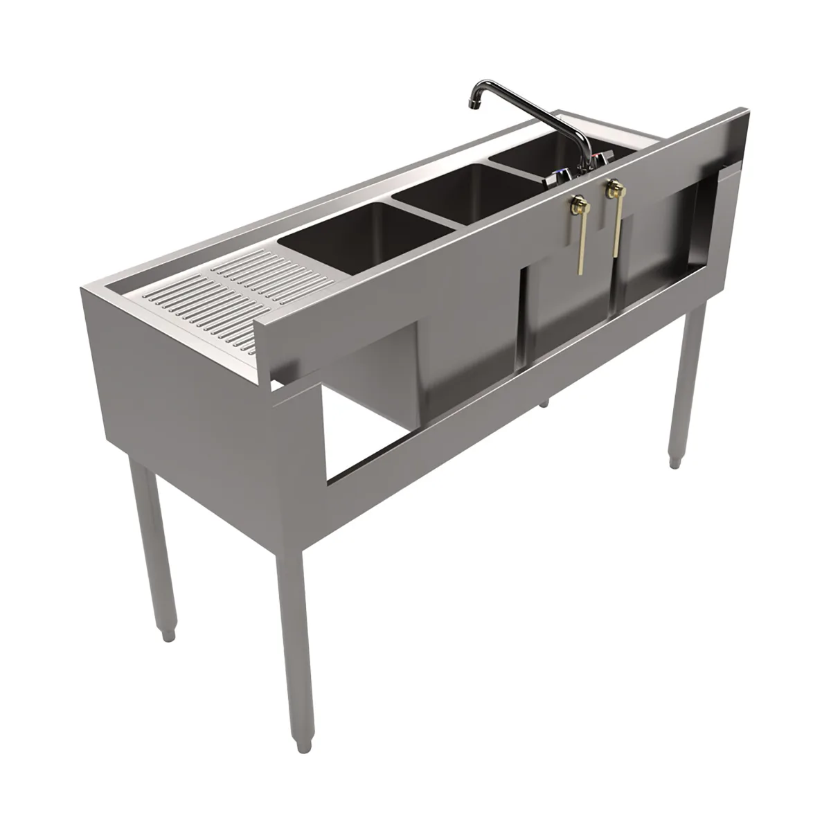 BK Resources UB4-18-348RS 48" Underbar Sink Units, 3 Compartment with Right Drainboard