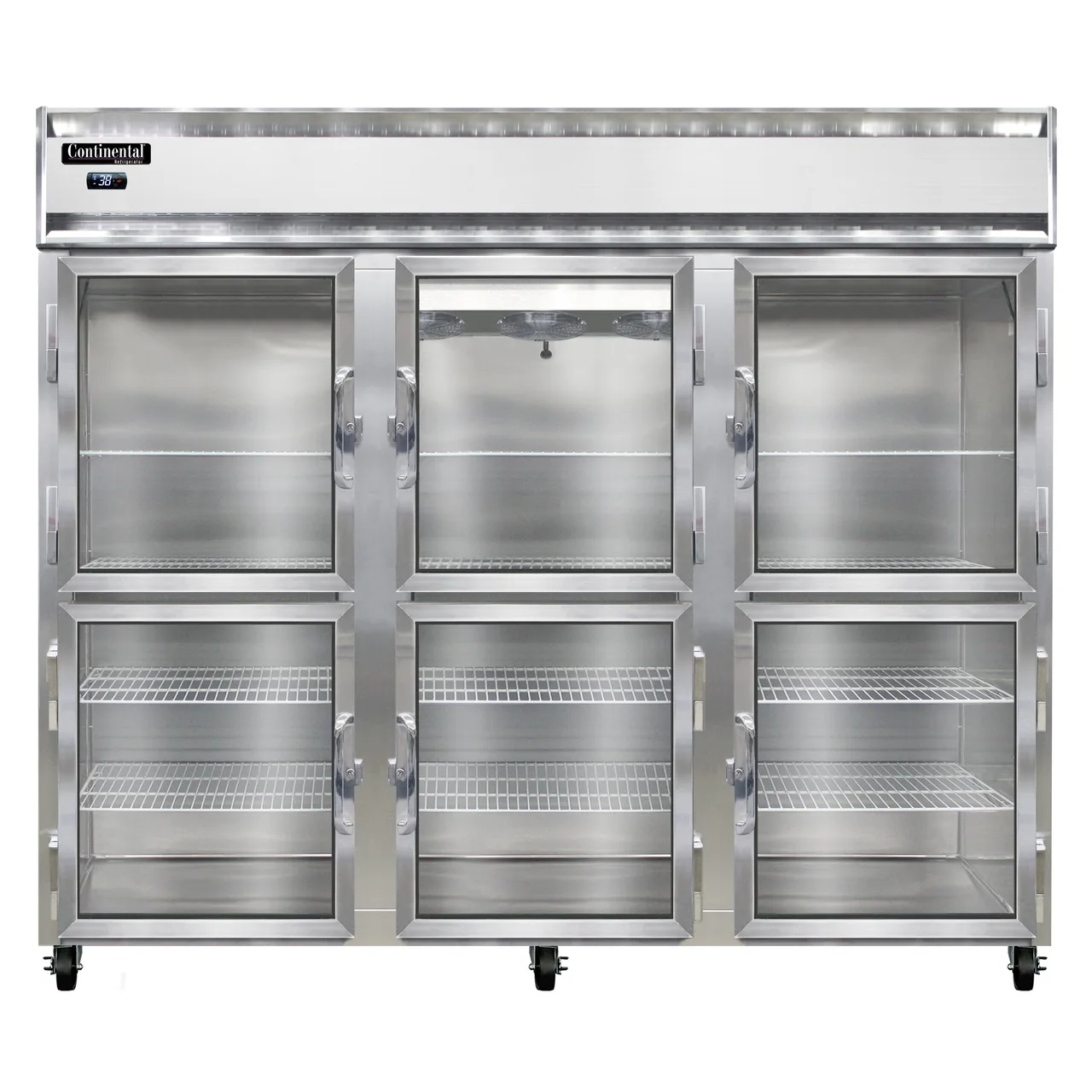 Continental Refrigerator 3RENGDHD 86" 3-Section Reach-In Refrigerator w/ 6 Glass Half Doors, Stainless Steel Front Aluminum Exterior, 73 cu.ft.