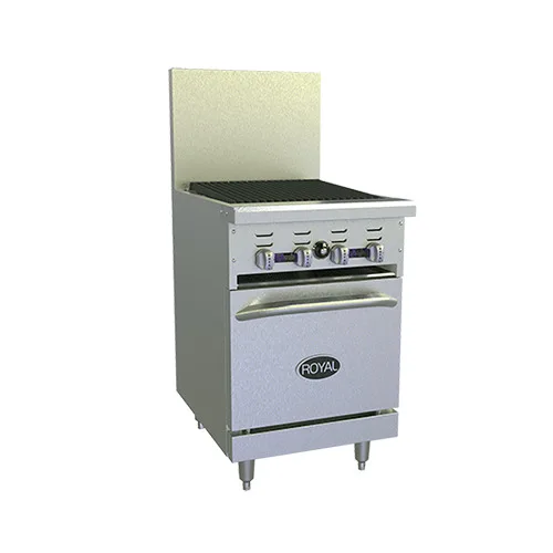 Royal Range of California RR-24RB-120 24" Gas Restaurant Range w/ 24" Full Radiant Charbroiler, (1) Space Saver Oven, 87.000 BTU