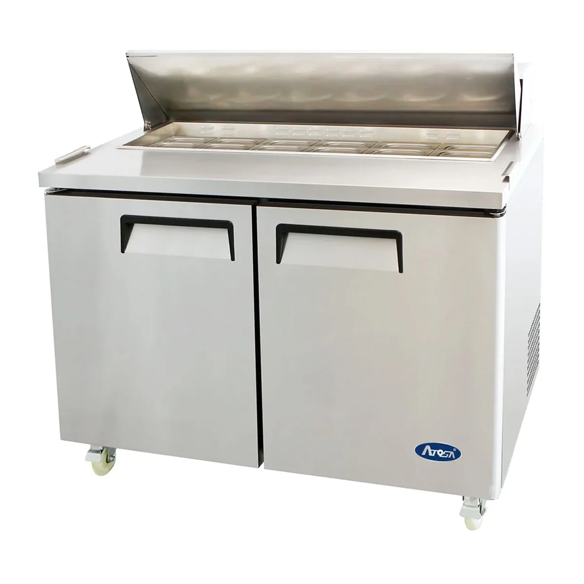 Atosa USA MSF8302GR 48“ Two Section Sandwich/Salad Prep Table w/ 2 Doors, 12 Pans, 13.4 cu. ft.