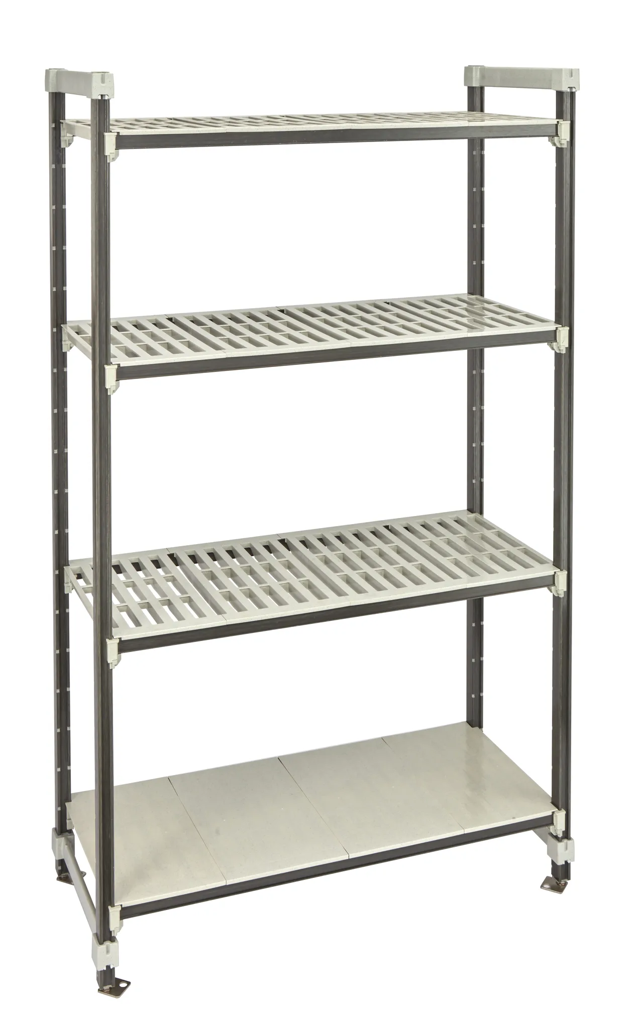 Cambro EST245481VS4480 Camshelving Elements XTRA 4-Tier Track Shelving System, 24"D x 54"L x 81"H, 2400 lbs, Speckled Gray, NSF, Antimicrobial