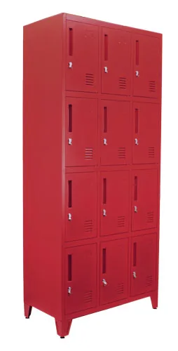 Omcan USA 48883 Locker, 4-Tier, 34"W x 18"D x 78"H, 12 Compartments, Painted Steel, Red