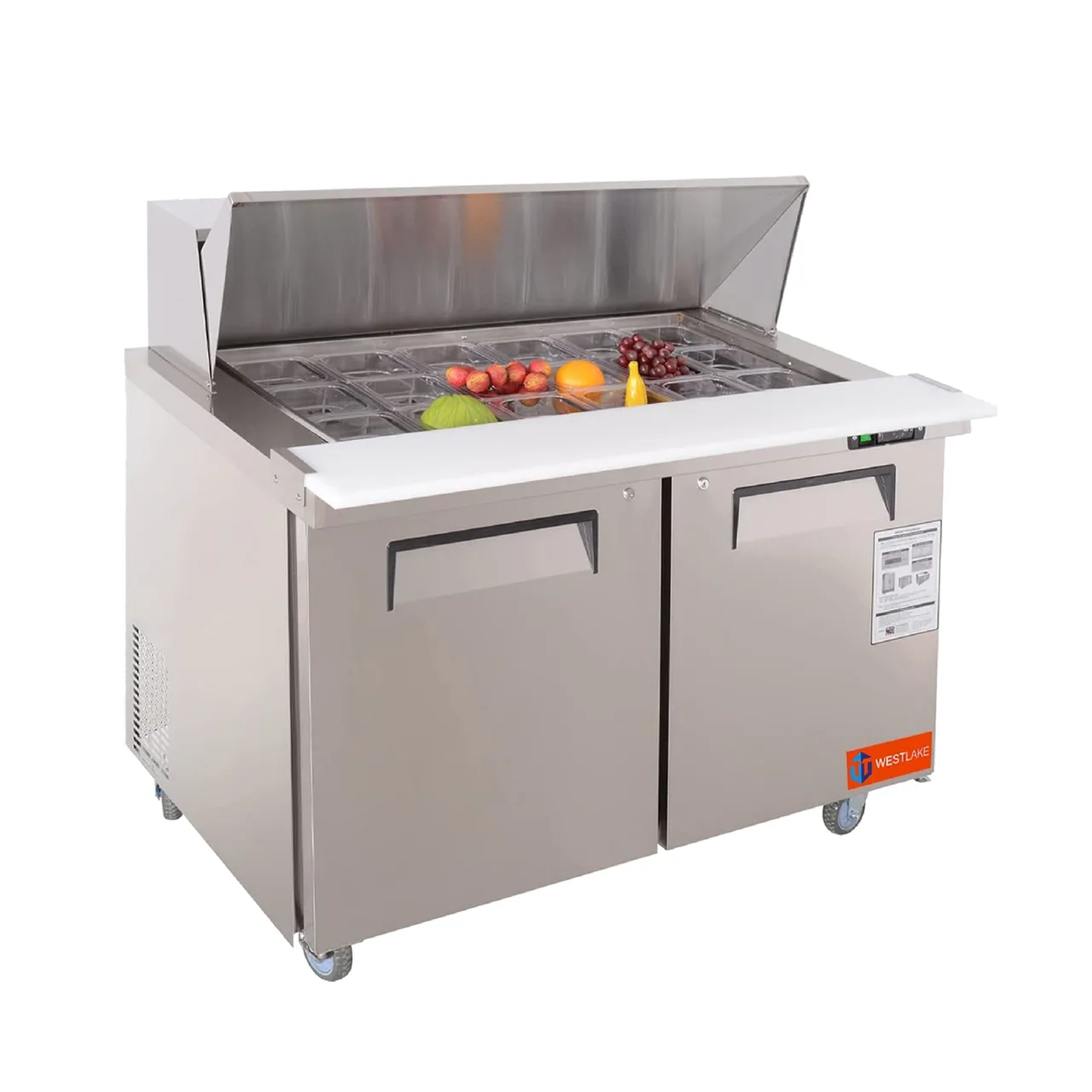 Westlake WKSR-48BM 48" 2-Door Sandwich and Salad Prep Table ,18 Pans Capacity, Fan Cooled, R290